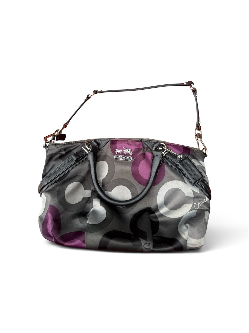 Authentic Coach Madison Sophia clover satchel purple/grey #15946 satin